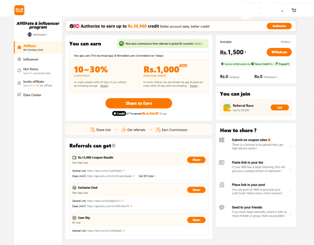 how to earn money with temu affiliate program