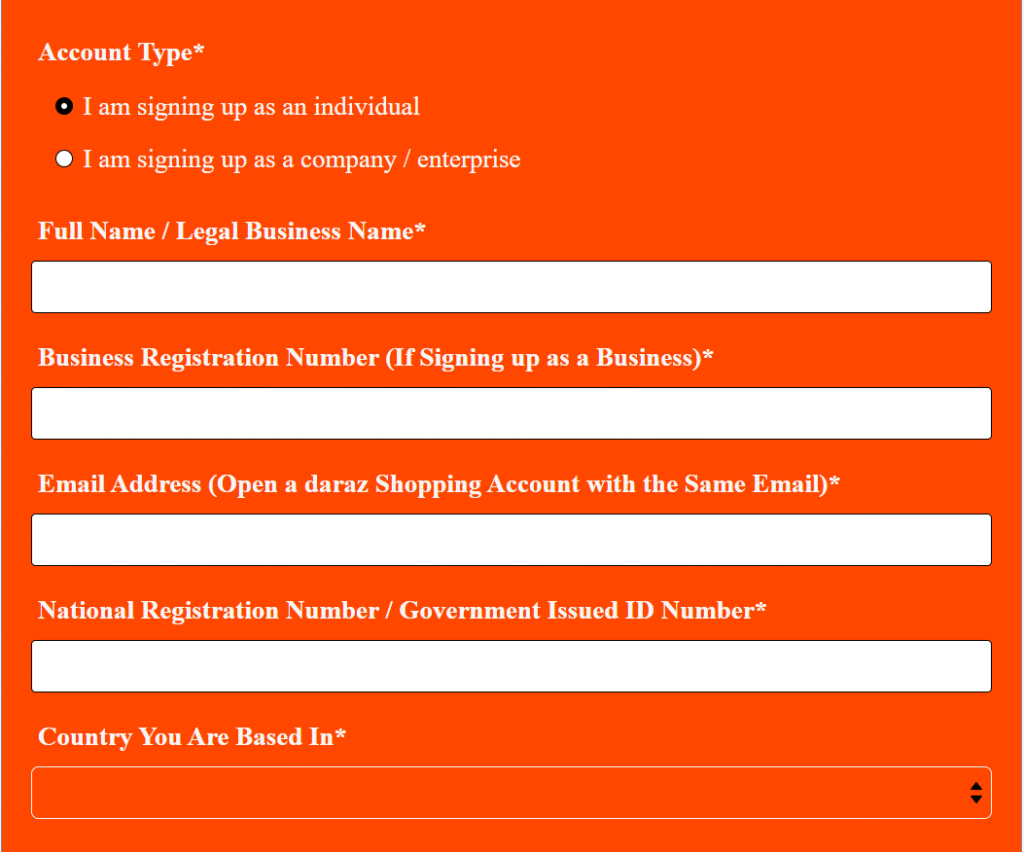 Daraz affiliate program signup form