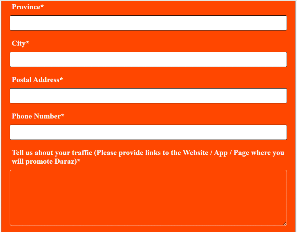 Daraz affiliate program signup form
