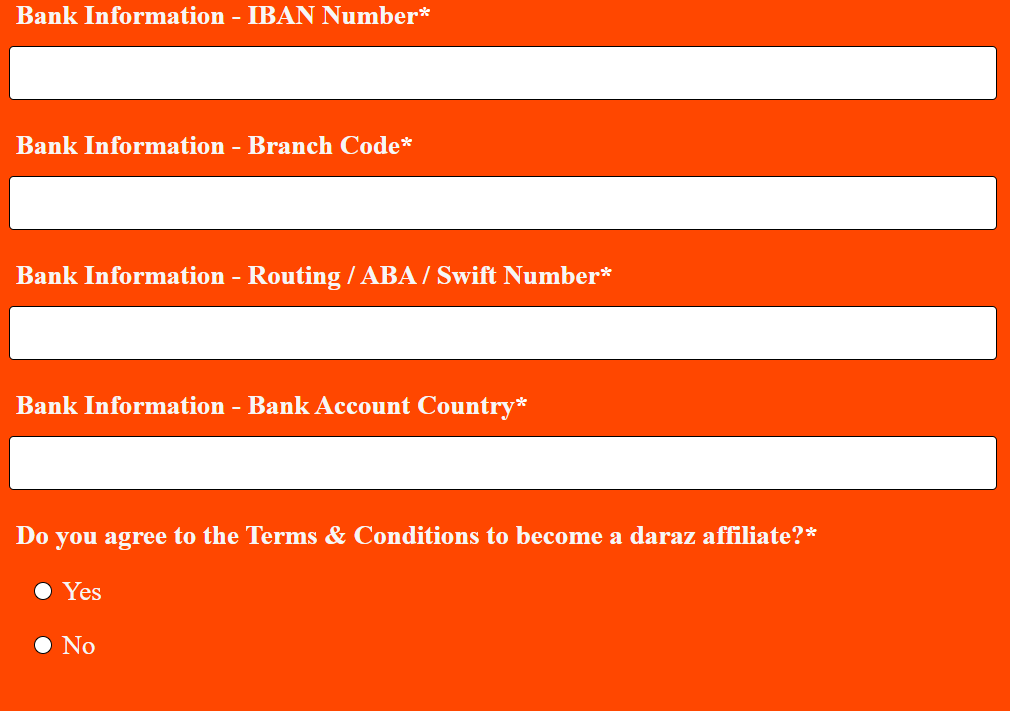 Daraz affiliate program signup form